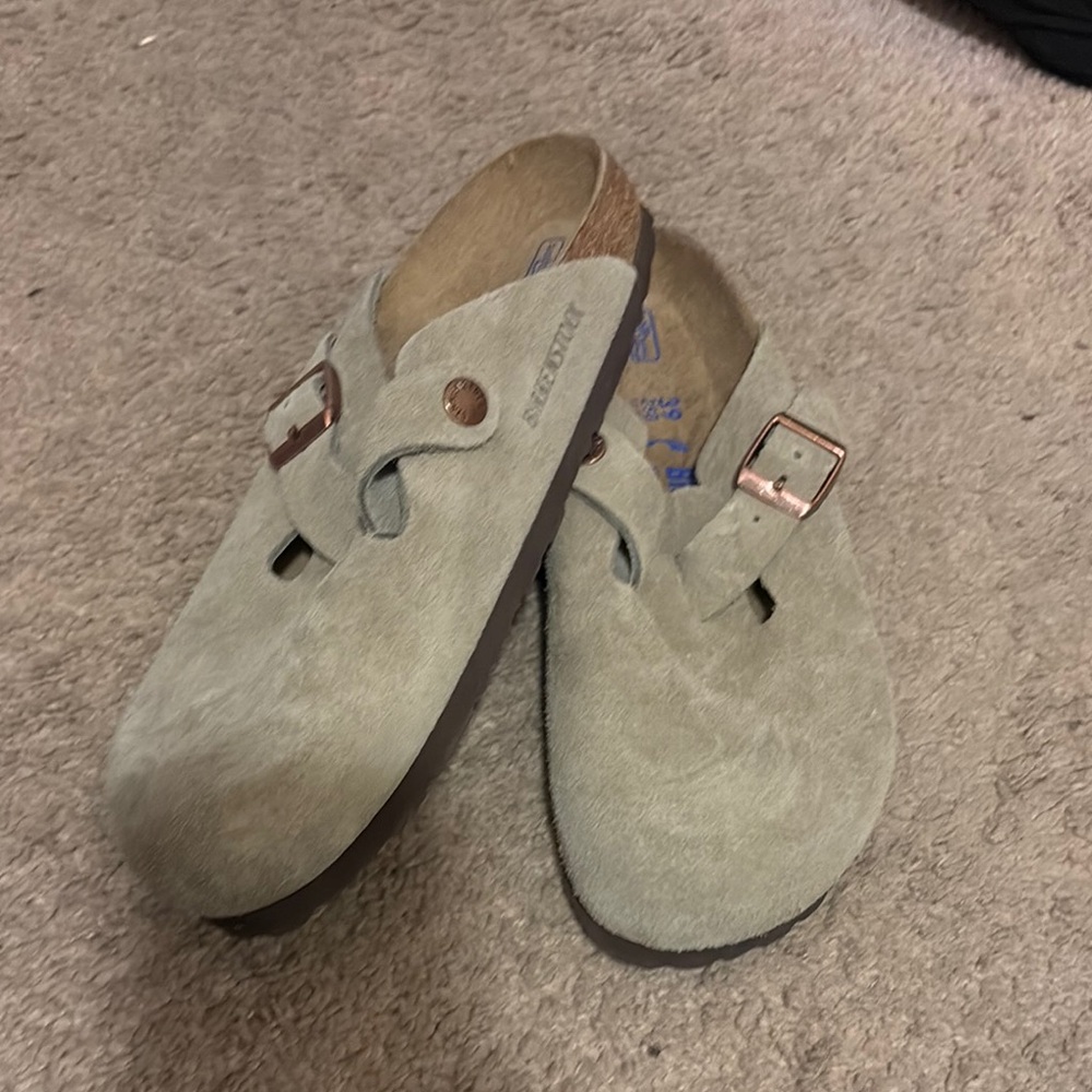 Birkenstock Suede Mules in Sage Green